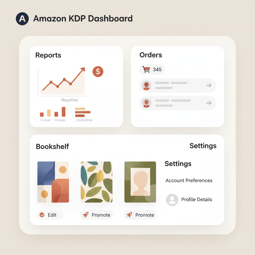 Dashboard Amazon KDP tour — reports, bookshelf, settings